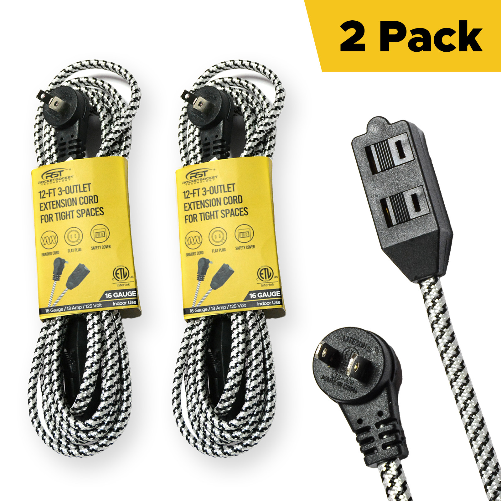 CRST 12ft 3-Plug Heavy Duty Braided Extension Cord for Durability and Convenienc gallery