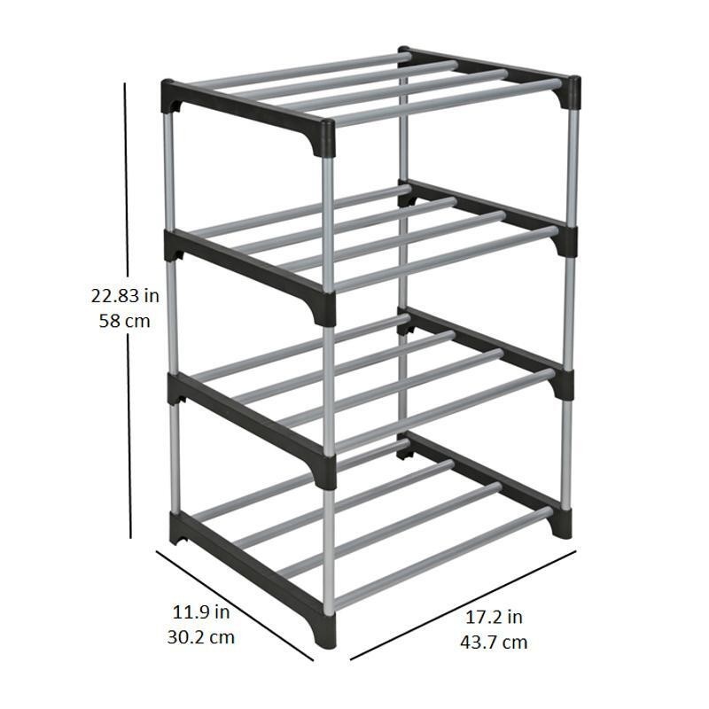 4 Tier Shoe Rack Black/Silver Stackable Fits 8 Pairs Easy Assembly Space-Saving gallery