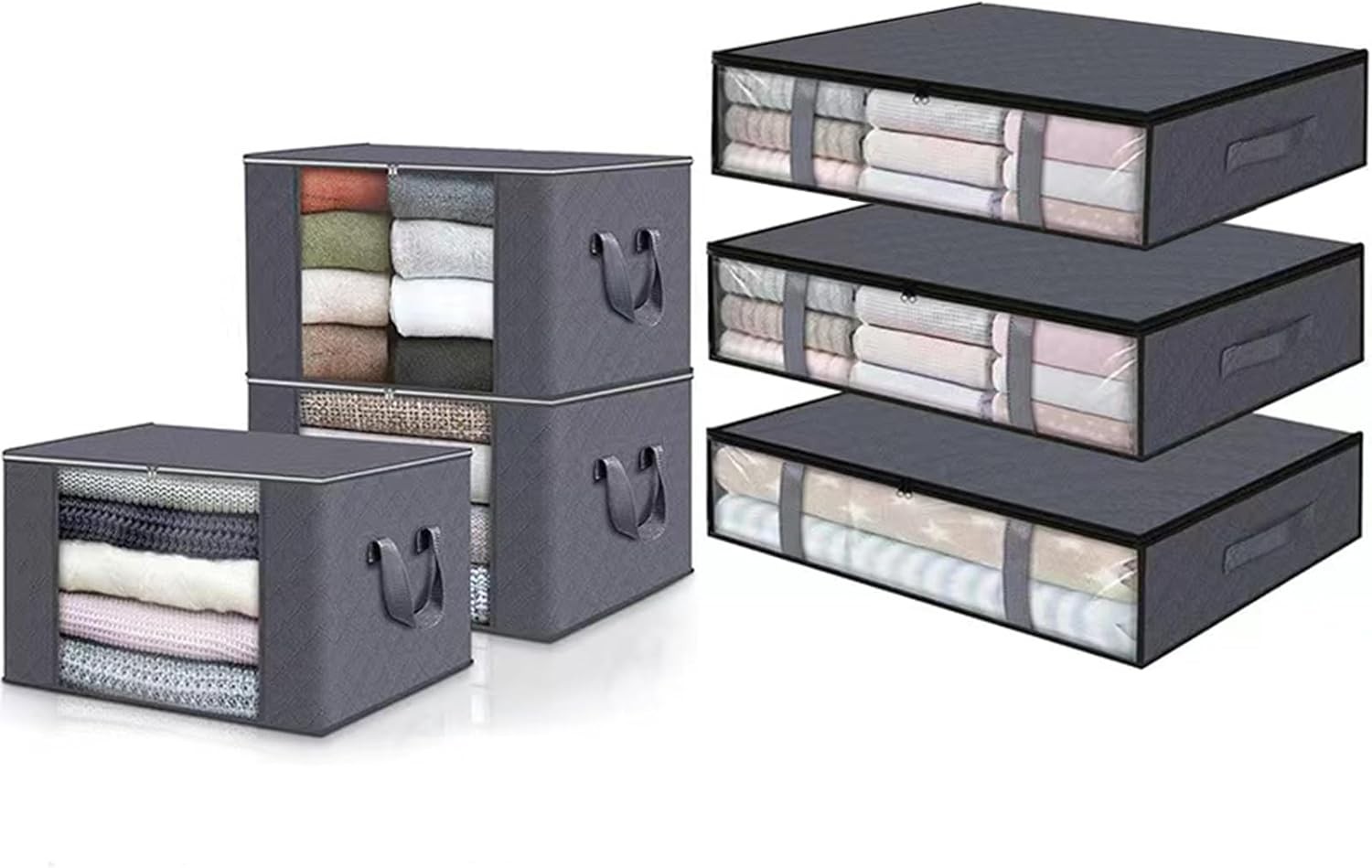 6 Pack Foldable Bins with Lids, Under Bed Storage Containers for Bedding gallery