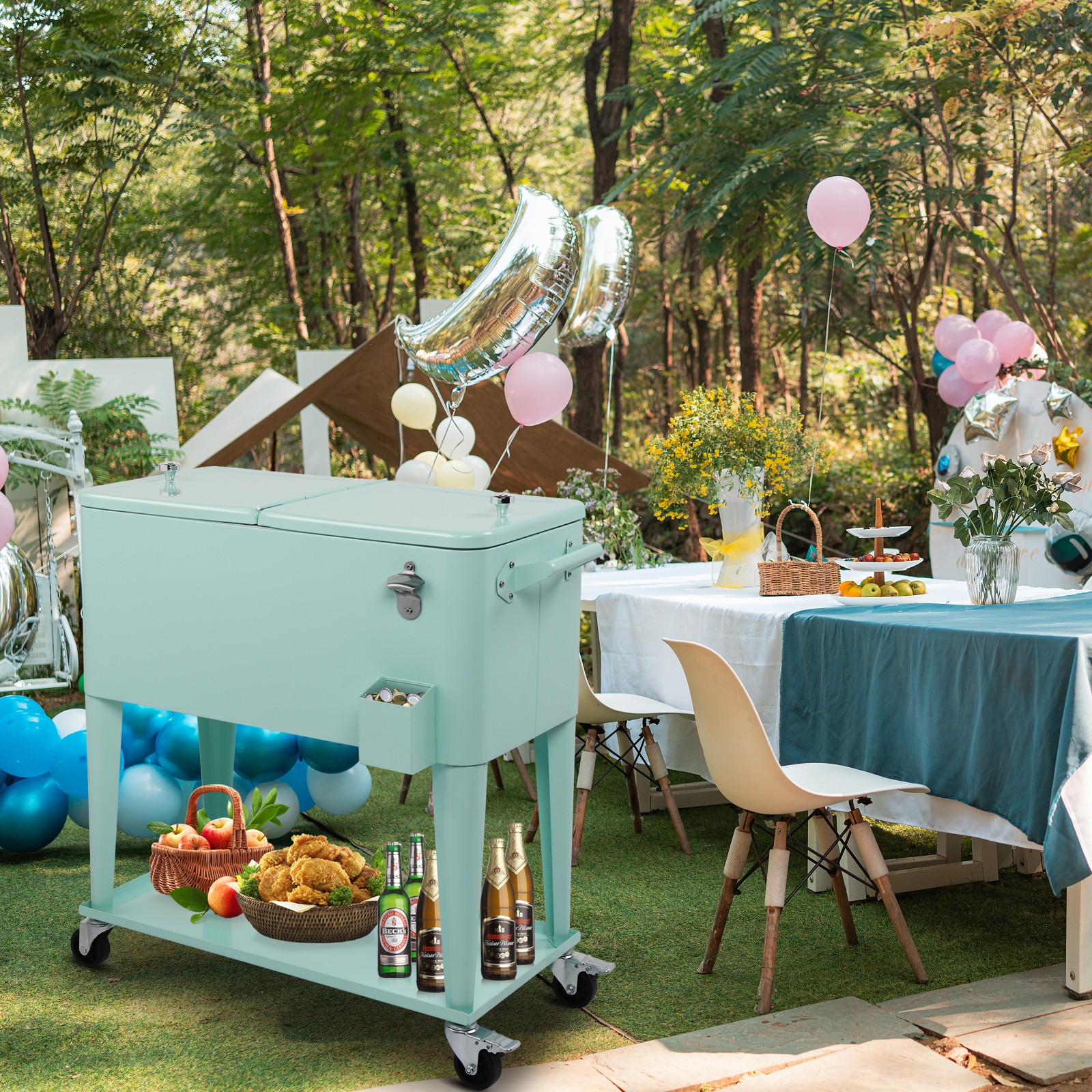 Portable Outdoor 80 Quart Rolling Patio Steel Party Cooler Cart Ice Chest gallery