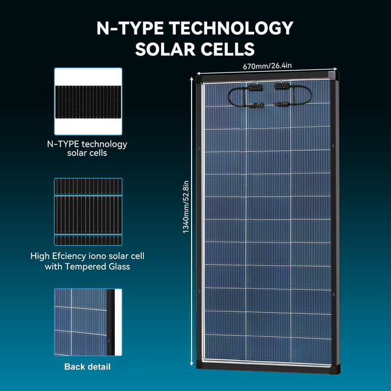 400W（2Pack 200W）N-Type 18BB Bifacial Solar Panel Mono Cell Off Grid Roof RV Boat gallery