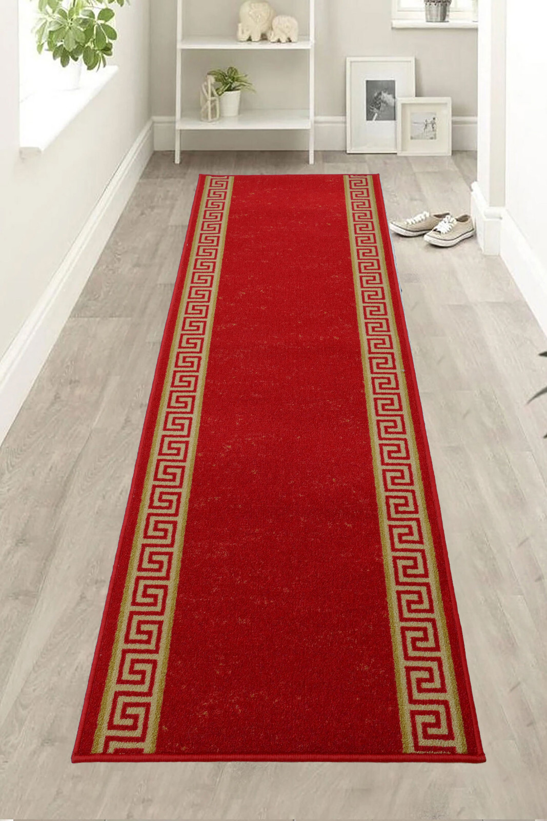 Custom Size Low Profile Loop Pile Meander Greek Key RED Desing Runner Rug Carpet gallery