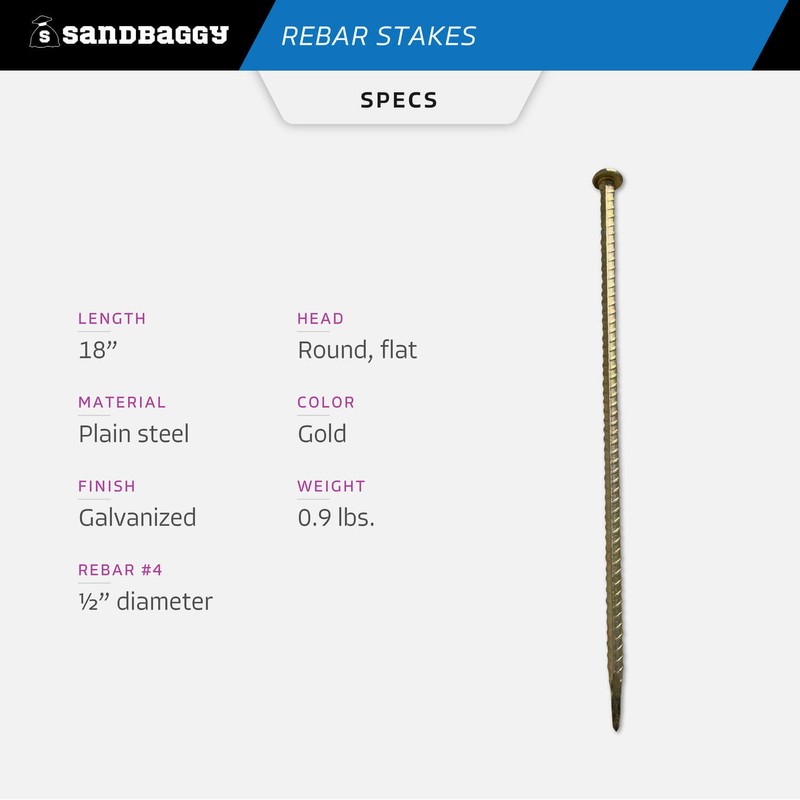 Sandbaggy 18" Galvanized Rebar Stakes with Nail Head - Garden Stakes (#4 Rebar) gallery