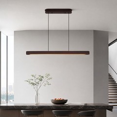 39 in 3CCT Modern Walnut Linear LED Pendant Chandelier Living Room Light Fixture