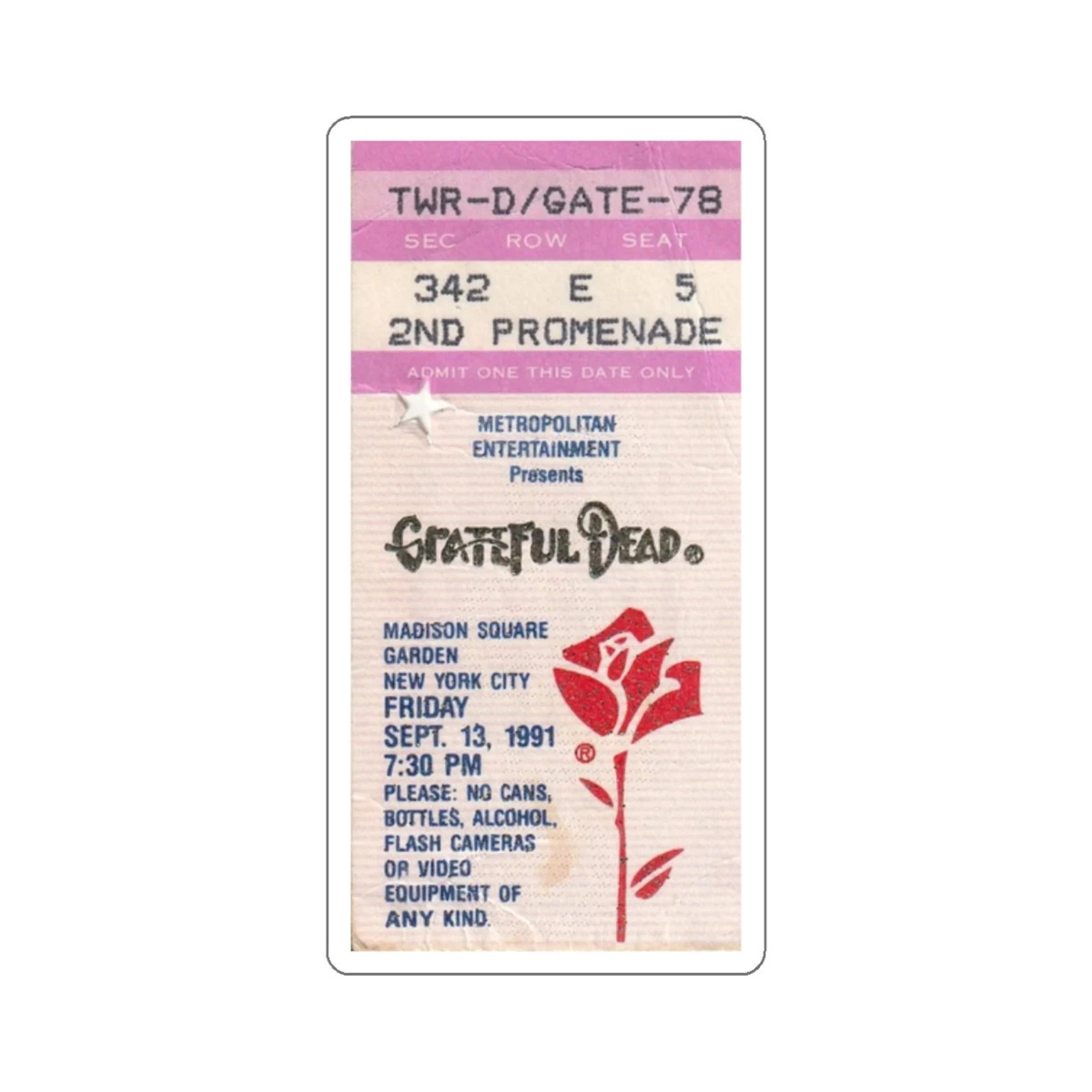 GRATEFUL DEAD 9-13-91 Madison Square Garden *NEW* Sticker 1-1/2" x 2-1/2" gallery