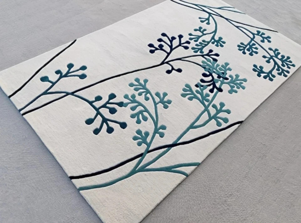 Hand Tufted Modern Beige Wool & Viscose Area Rug Handmade Carpet for Home Decor gallery