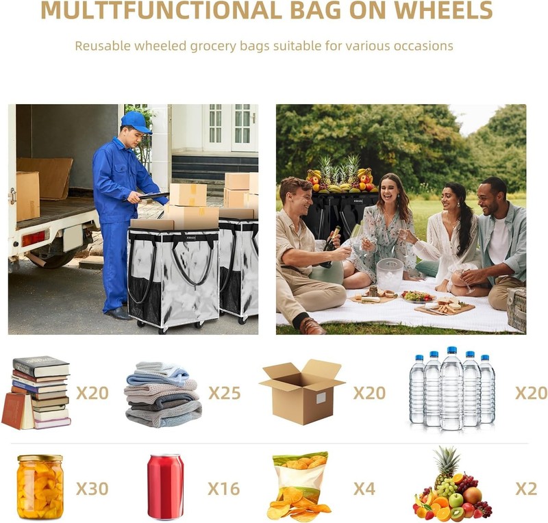 Spacious Silver Rolling Tote Bag on Wheels - Perfect for Grocery and Travel gallery