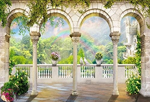 7x5ft Scenery Photography Backdrop Garden Arched Door Wedding Birdal Shower gallery