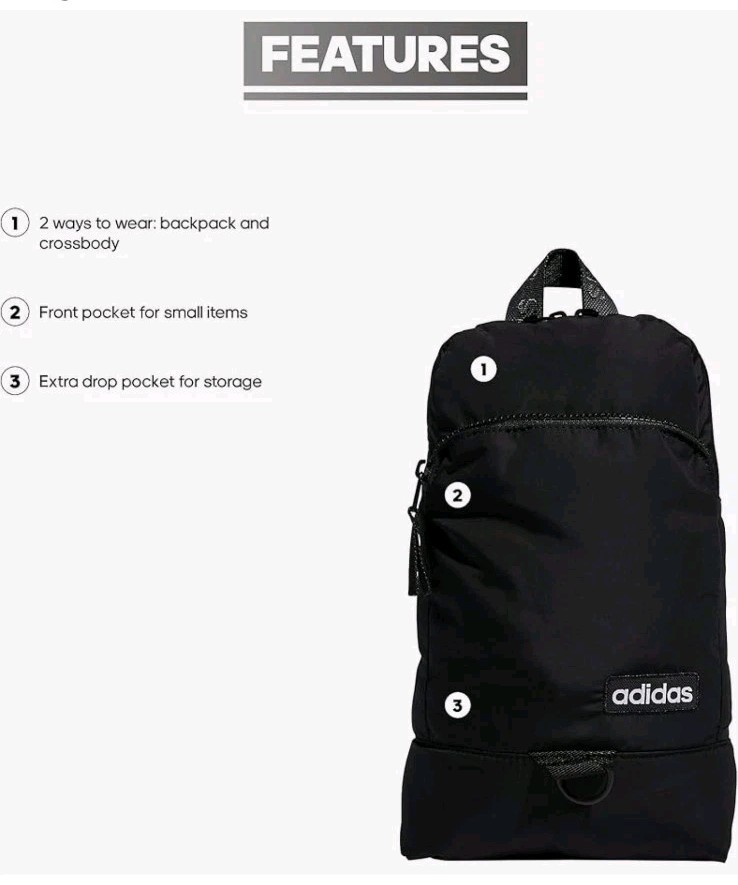 adidas ESSENTIALS CONVERTIBLE CROSSBODY BAG new 2