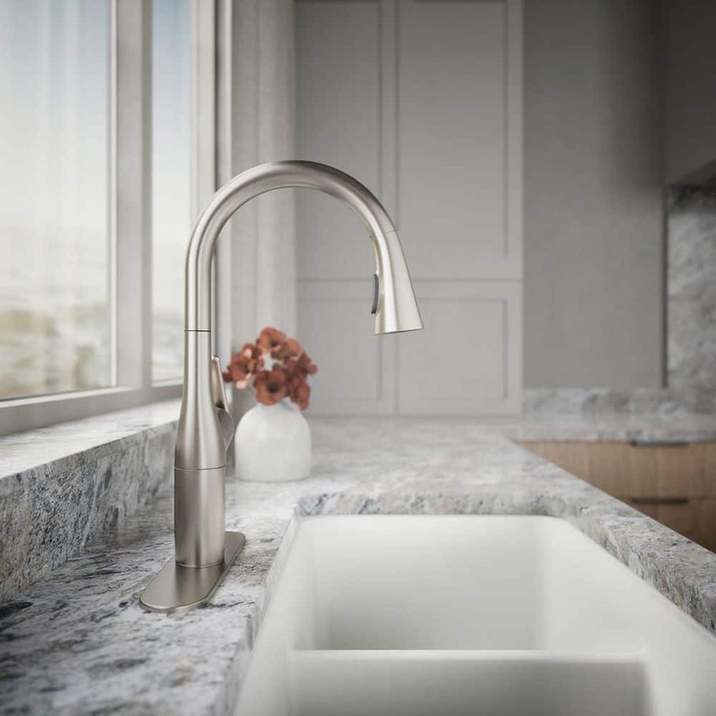 KOHLER Safia PullDown Kitchen Faucet Integrated Soap Dispenser Vibrant Stainless gallery