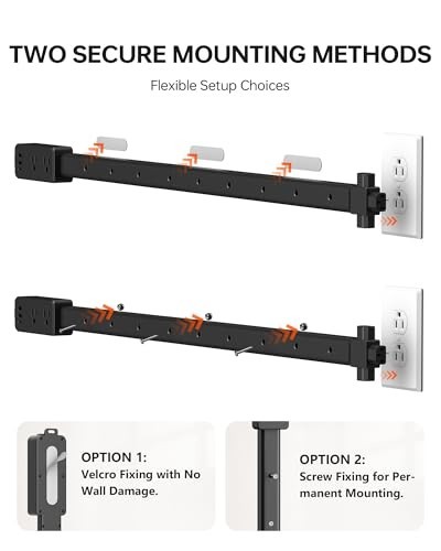 2-Pack Black Electrical Outlet Extender Stick 4-Way Flat Plug 8"-36 gallery