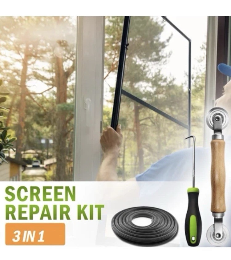 3-in-1 Window Screen Repair Kit Roller & Hook Tools w/ 32ft Spline 0.137in gallery