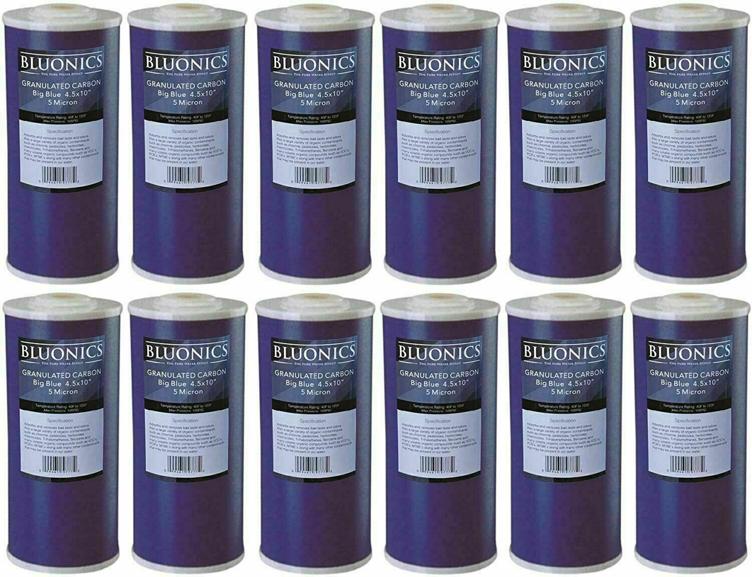 Bluonics 4.5 x10" GAC Carbon Replacement Water Filters 12 Whole House Cartridges gallery