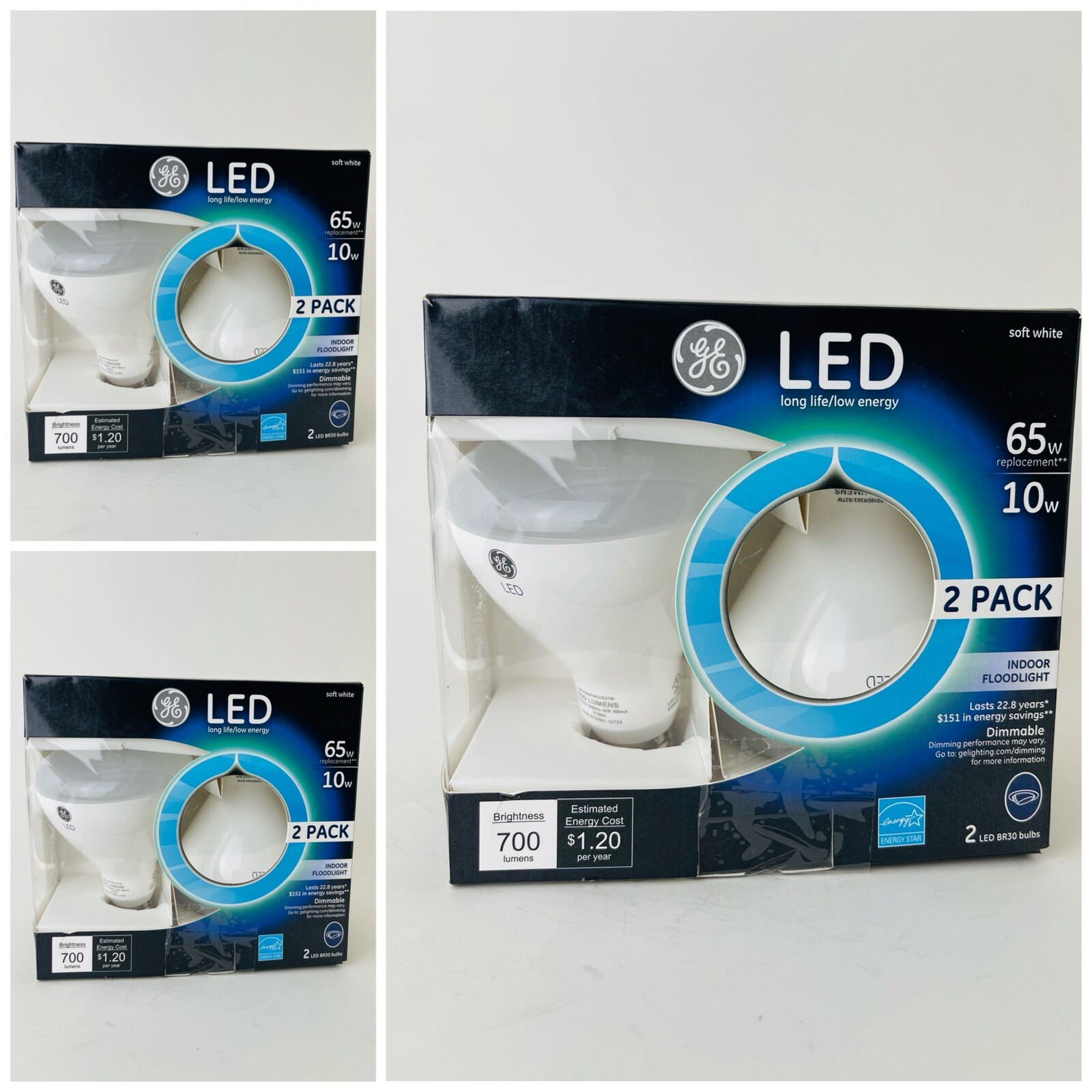3Pack Of 2 GE Dimmable LED Soft White Light Bulb 10W 65W Indoor Flood light BR30 gallery