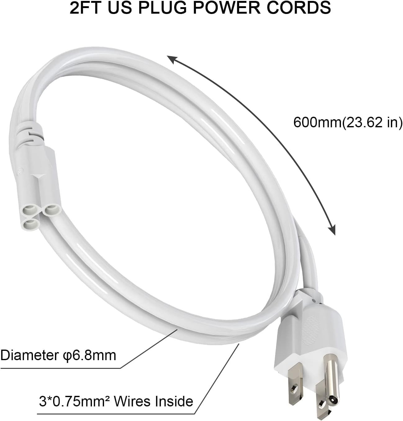 JESLED T8/T5 2FT Integrated LED Tube Light Fixture AC Power Cord Cable with 3-Pr gallery