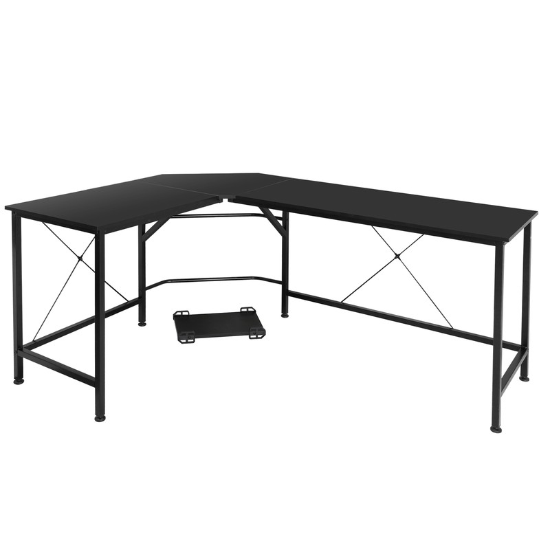 L-Shaped Corner Computer Desk Gaming Desk PC Laptop Table Workstation Black 66" gallery