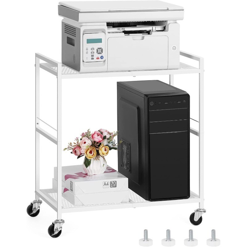 Computer Tower Stand 2 Tier Mobile Printer Cart Rolling Under Desk Table Metal gallery