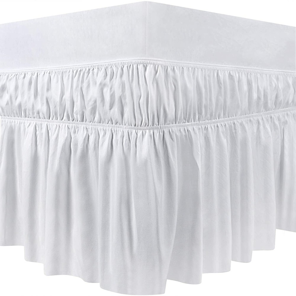 3 Sided Elasticated _ Wrap Around Dust Ruffled Bed Skirt _ 650 TC Solid Cotton