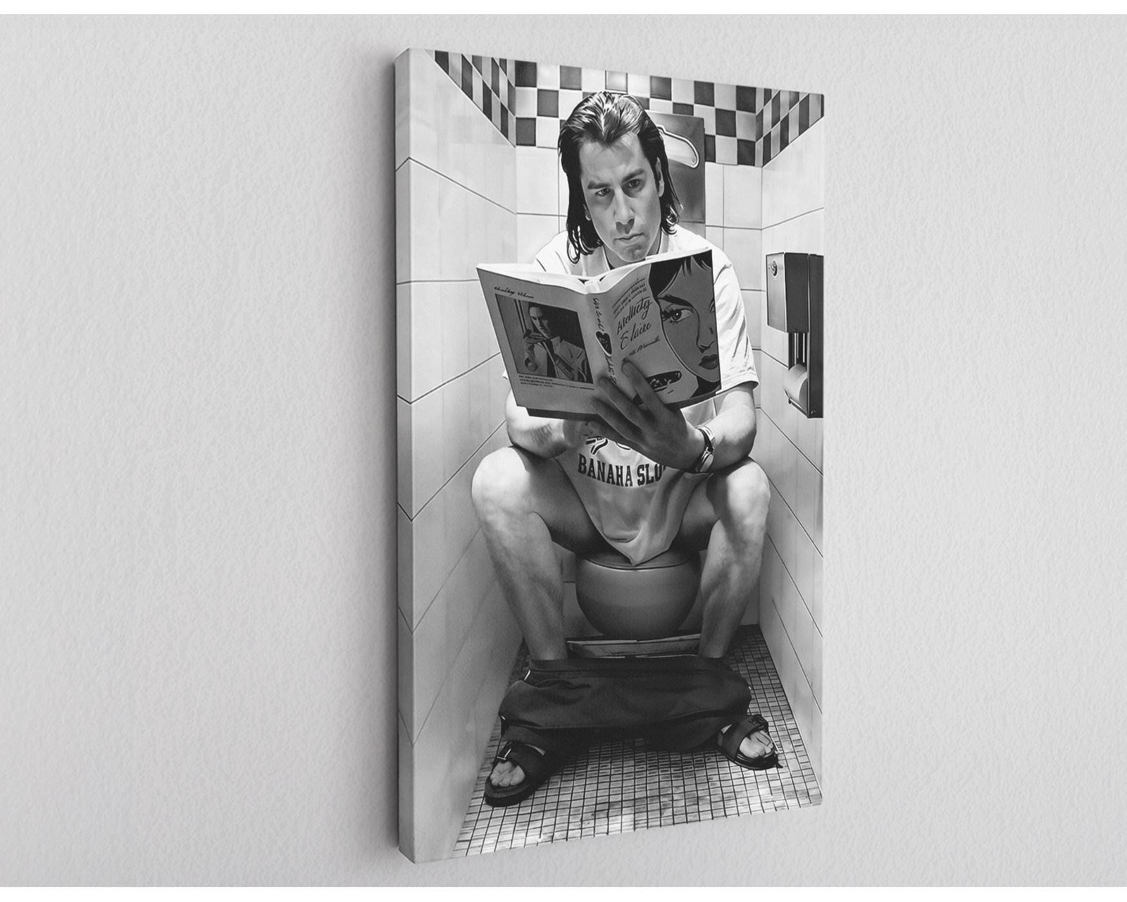 Pulp Fiction Bathroom Scene Canvas Print, Black White Movie Wall Art gallery