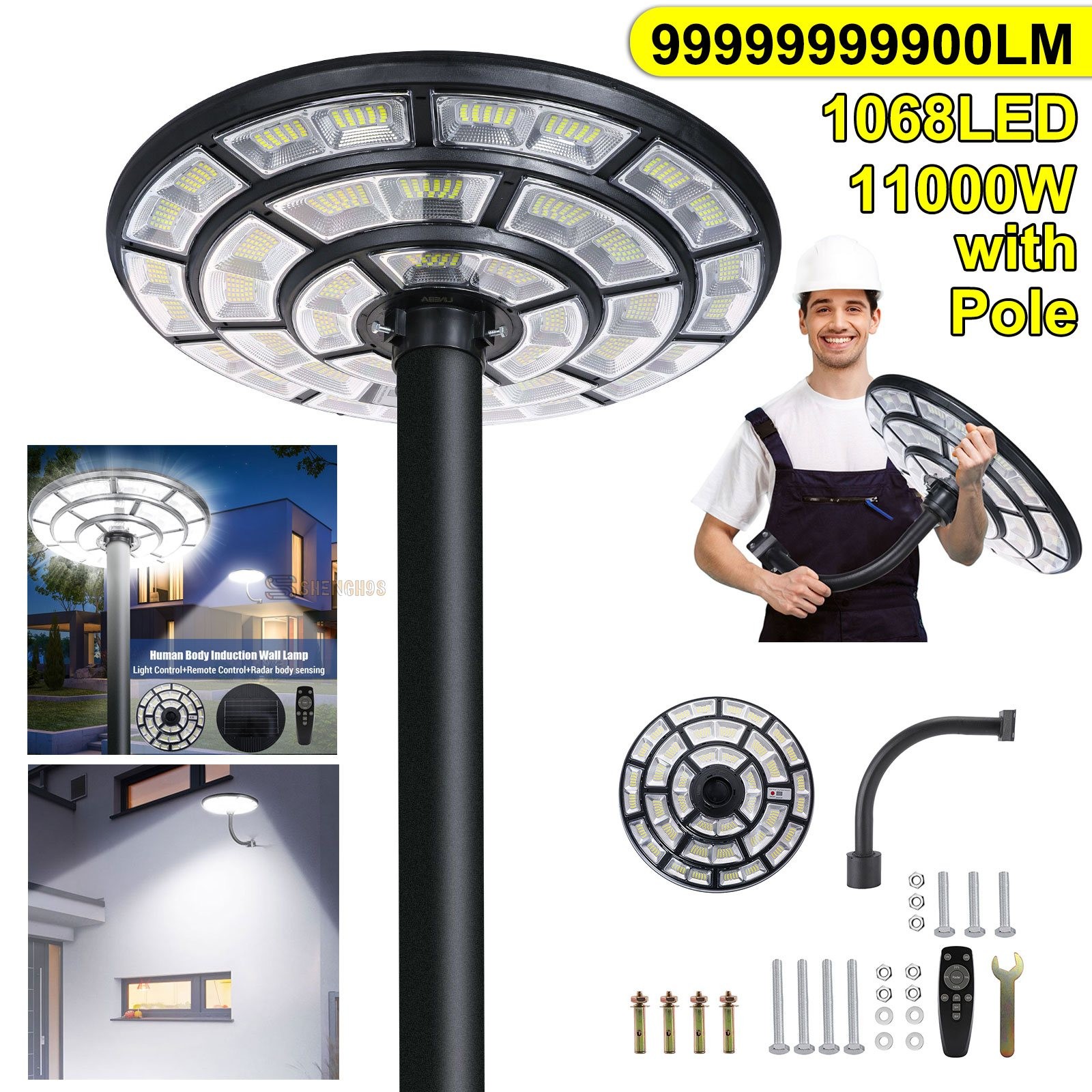 11000W Commercial Super Bright 360° LED Solar Street Light Outdoor Dusk Dawn USA gallery