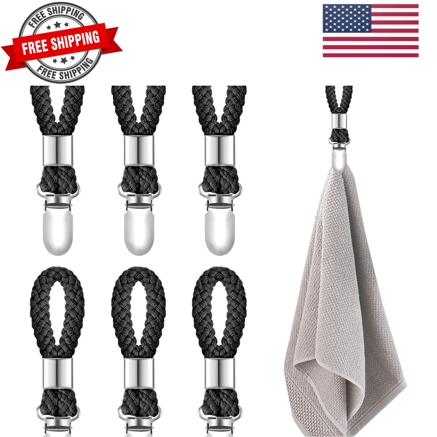6Pcs Kitchen Towel Clips, Metal Clips for Hanging with Braided Cotton Loop, K... gallery