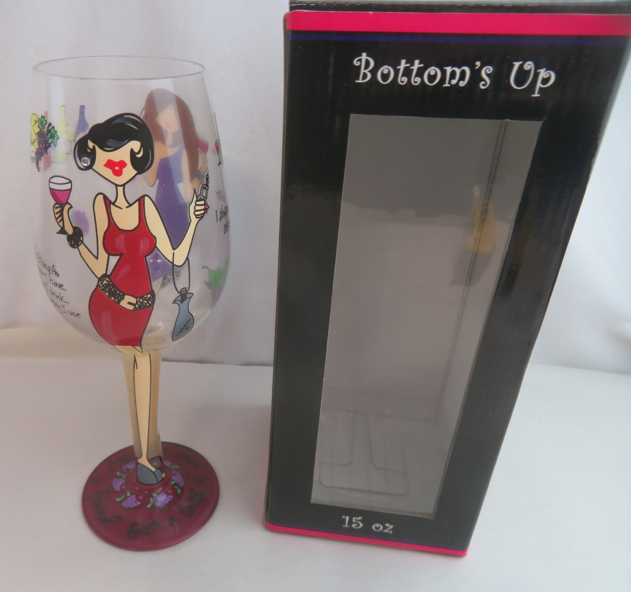 95 and Sunny Bottom's Up Hand Painted Women Wining Wine Glass 15oz gallery