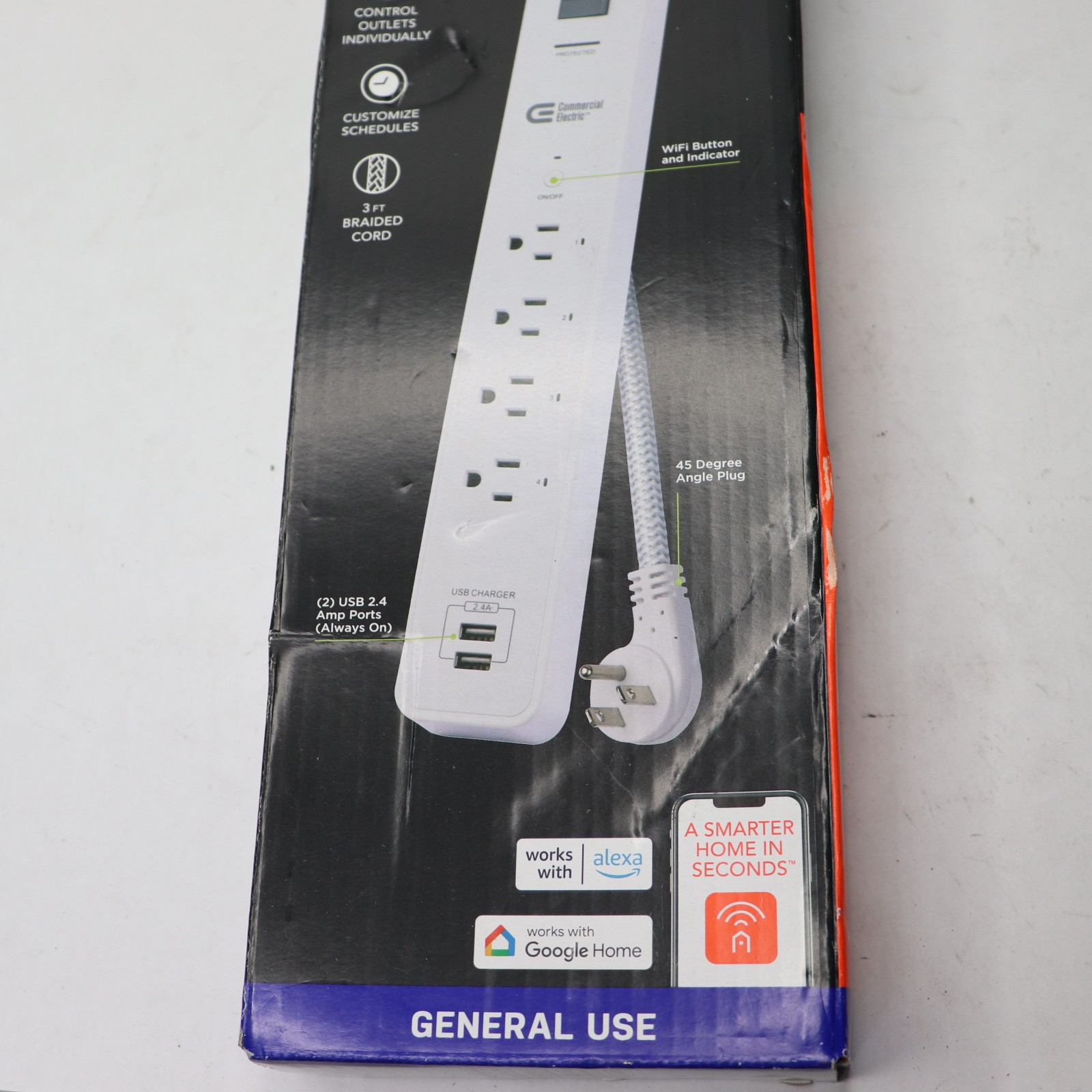 Commercial Electric 4-Outlet Surge Protector Smart White 3 ft. LTS-4G-W-1 gallery