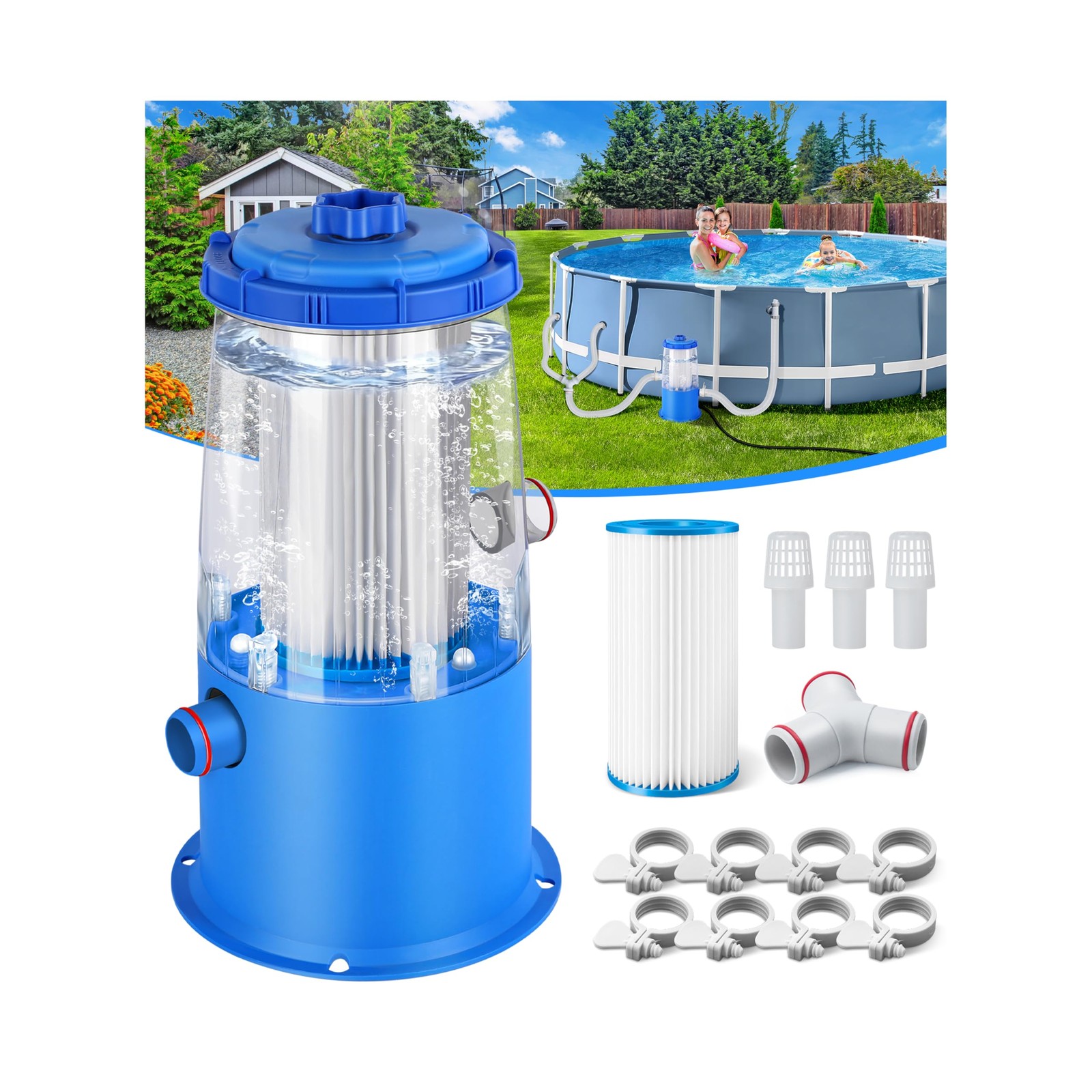 KimFilter Transparent 1000 GPH Above Ground Pool Filter Pump – Easy Deep Blue gallery