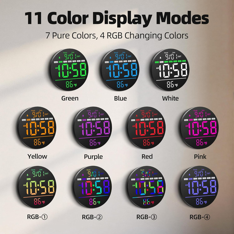 Led Digital Wall Clock with Timer, Seconds, Temperature, Date, DST, Nightlight, gallery