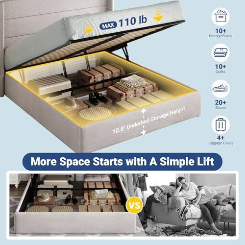 Queen Size Lift Up Storage Bed, Modern Wingback Headboard, Hydraulic Support,.. gallery