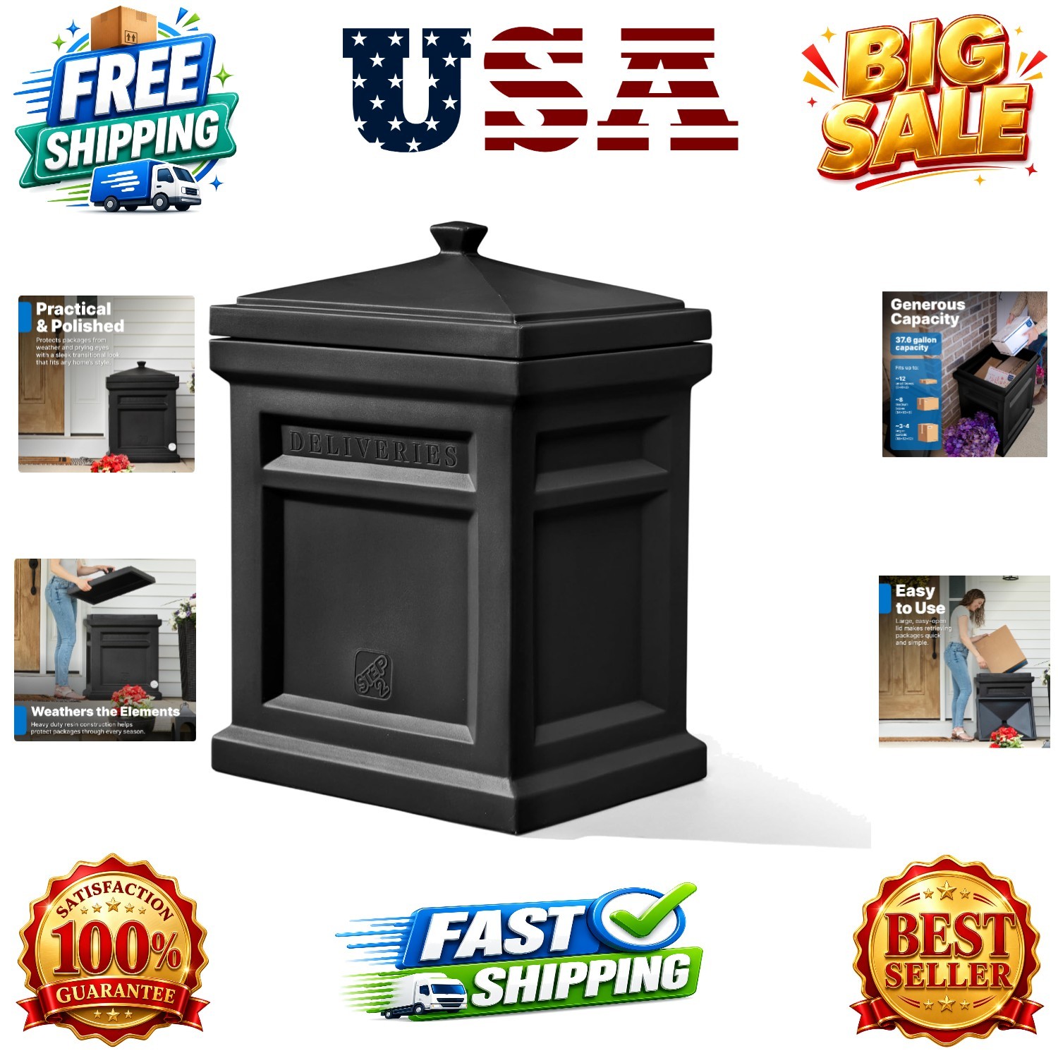 Express Parcel Delivery Box, Large Outdoor Package Bin with Lid, Weather-Resi... gallery