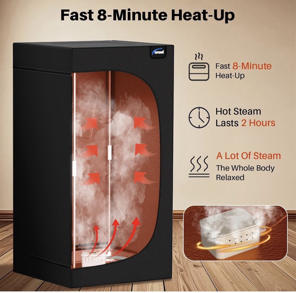 TOREAD Portable Steam Sauna for Home, Full Size Sauna Box, 2.6L 1000W gallery