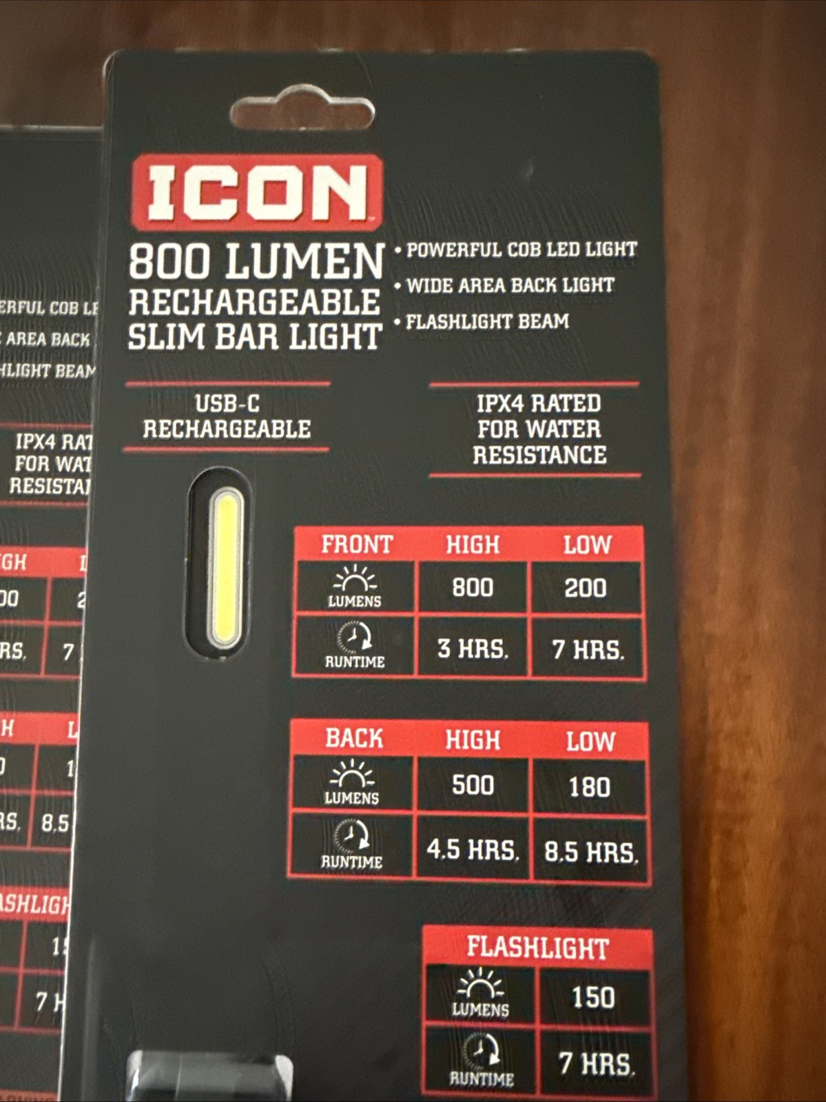 Icon LSBR800-B 800 Lumen Rechargeable Slim Bar Light 71068 BLACK Magnetic Base-2 gallery