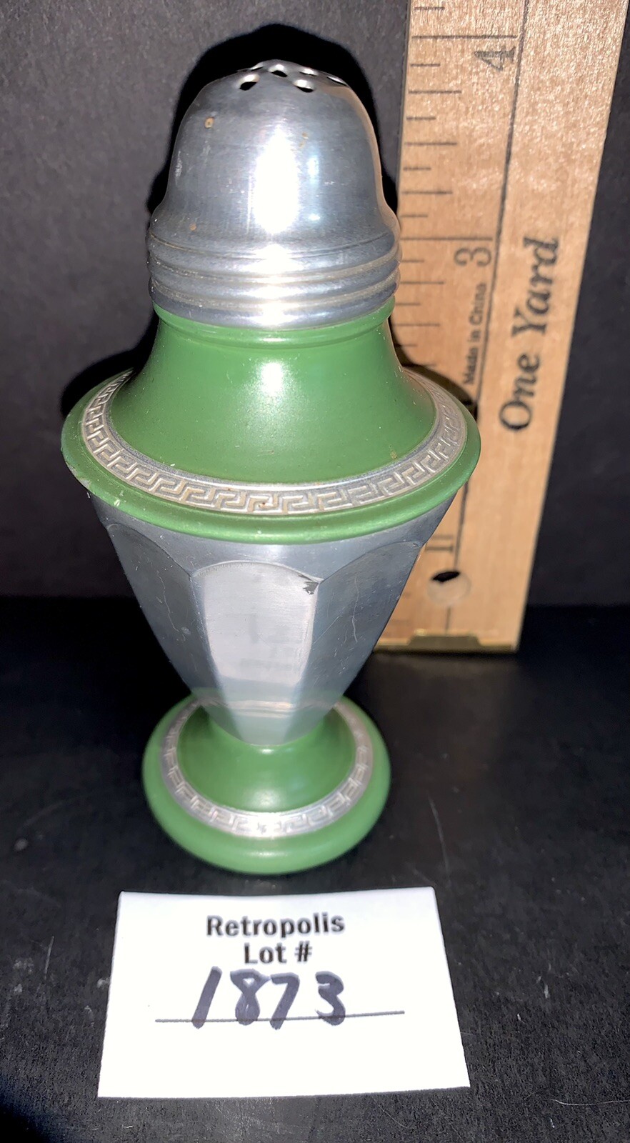 Atomic Aluminum Salt Pepper Shaker Greek Key MCM Vintage gallery