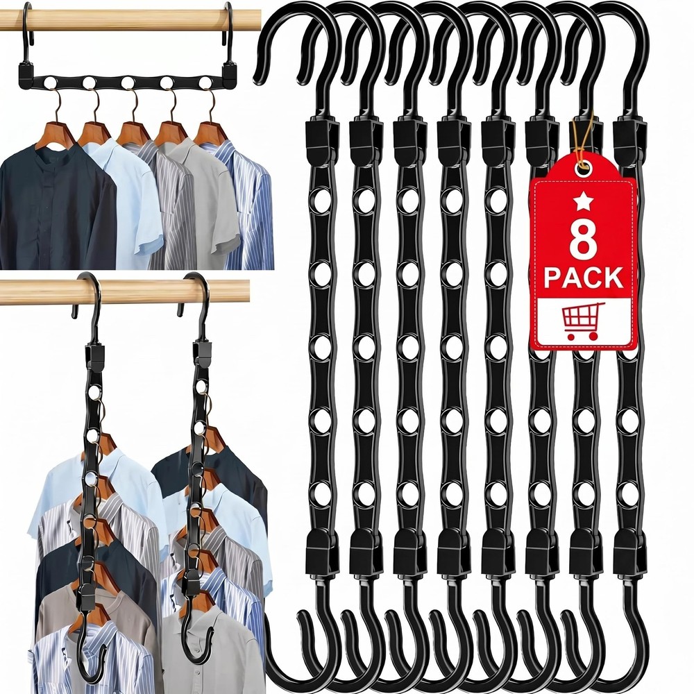 8 Pack Hangers Space Saving Magic Space Saver Storage Smart Plastic Clothes H...