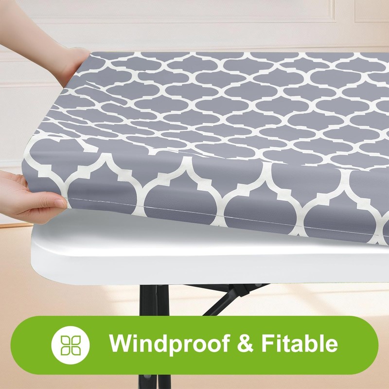 Smiry Rectangle Picnic Table Cloth, Waterproof 72" x 30" (Rectangular), Grey gallery