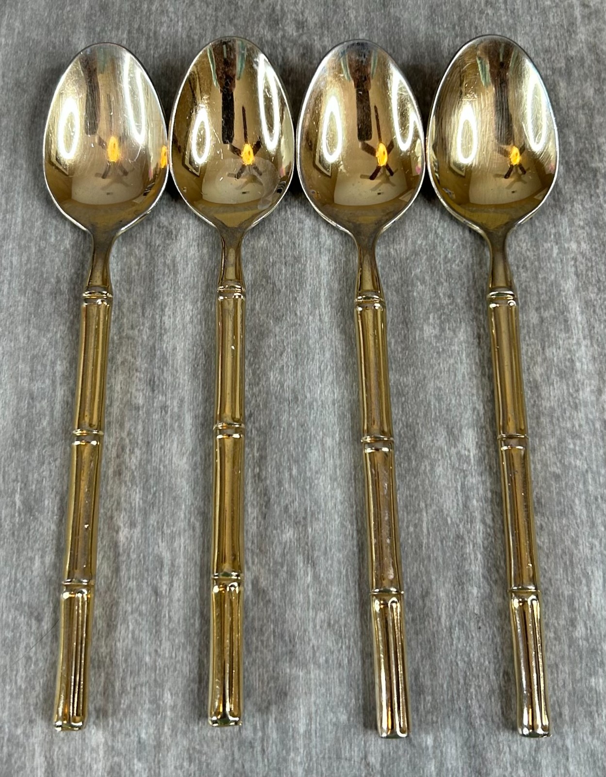 STANLEY ROBERTS BAMBOO TIBURON GOLD PLATED SILVERWARE FLATWARE 4 Teaspoons gallery