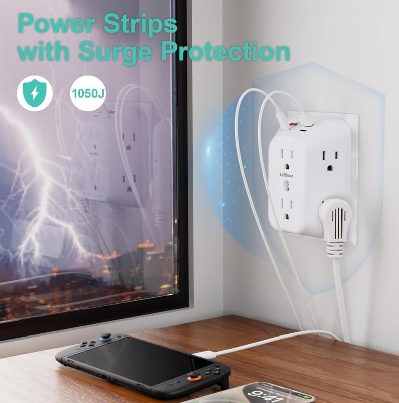 Multi Plug Wall Outlets, 6-port Outlet Extender with 4 Charging USB Ports 4 Side gallery