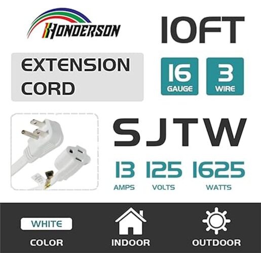 Flat Plug Extension Cord, UL Certified, Indoor Extension Cord 10FT White 16/3 gallery