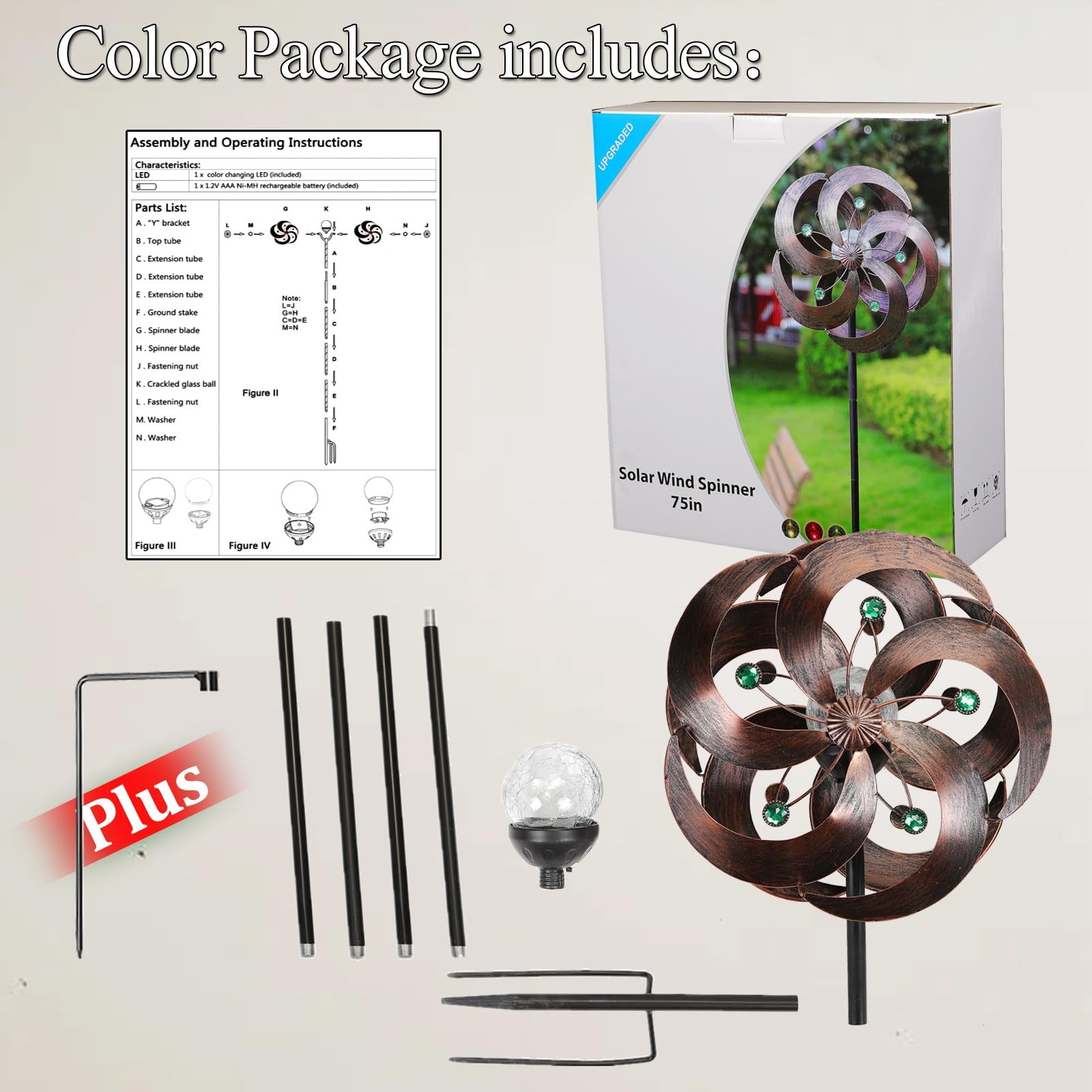 Solar Wind Spinner Improved 360 Degrees Swivel Multi-Color LED Lighting Glass... gallery