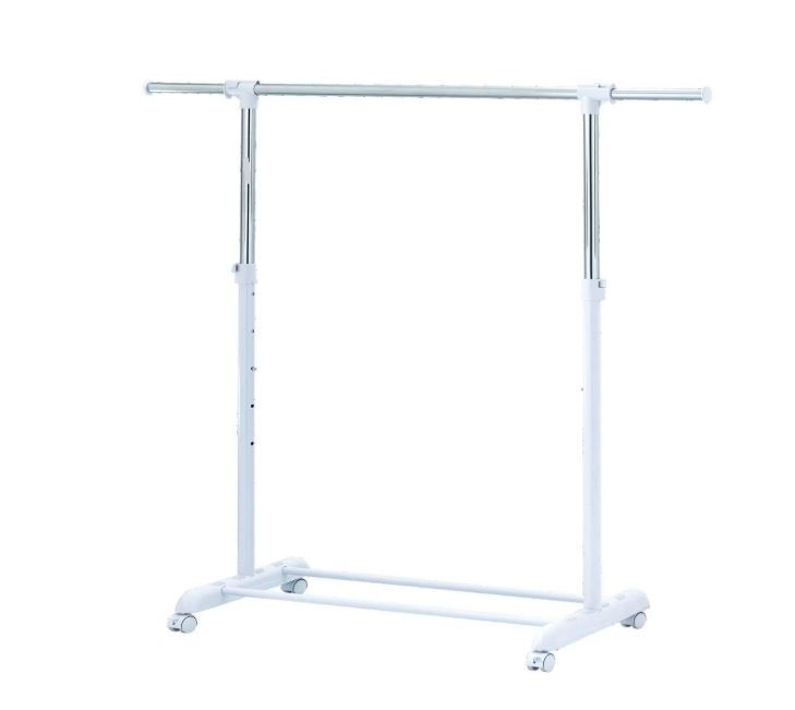 Heavy Clothes Hanger Adjustable Height Rolling Garment Rack Metal Chrome White gallery