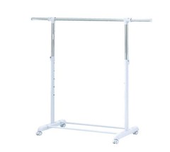 Heavy Clothes Hanger Adjustable Height Rolling Garment Rack Metal Chrome White