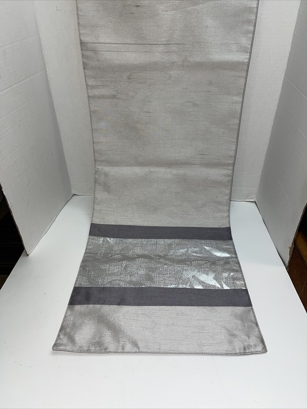 Trend Collection 72" Table Runner Silver Gray Metallic Leaf Design Holiday gallery