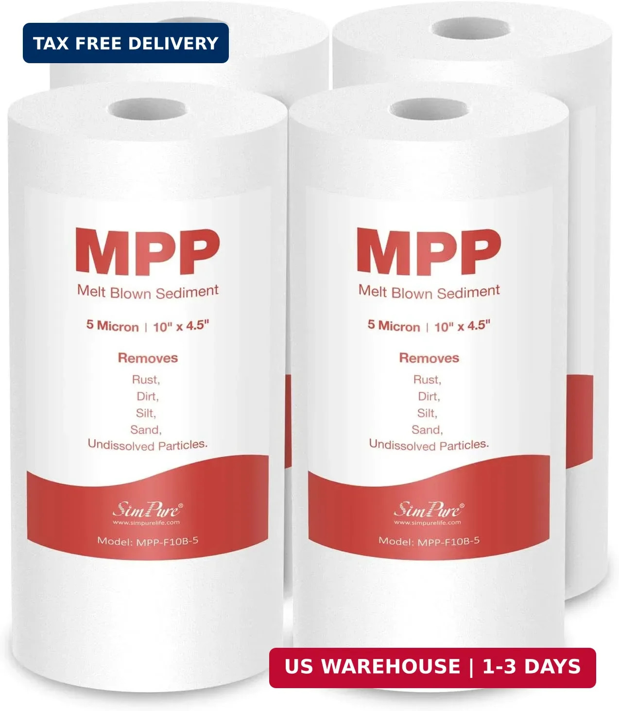SimPure Sediment Water Filters, 5 Micron 10" x 4.5" Whole House Water Filter Rep gallery