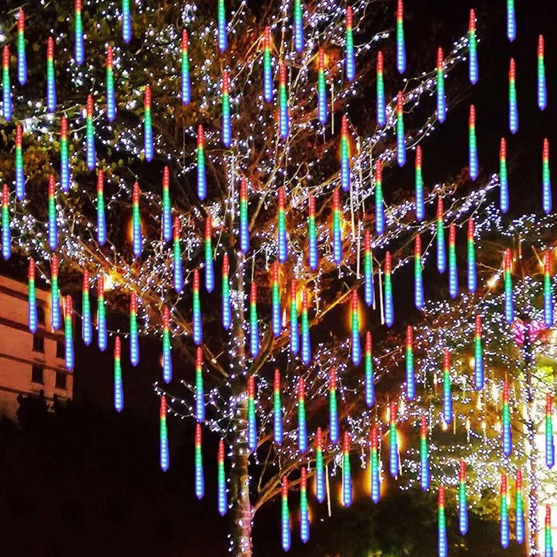 Solar Meteor Shower LED Lights Waterproof Light Tube String Garden Outdoor Decor gallery
