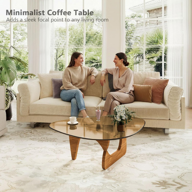Unique Modern Coffee Table with Amber Glass Top - Irregular Accent Table gallery