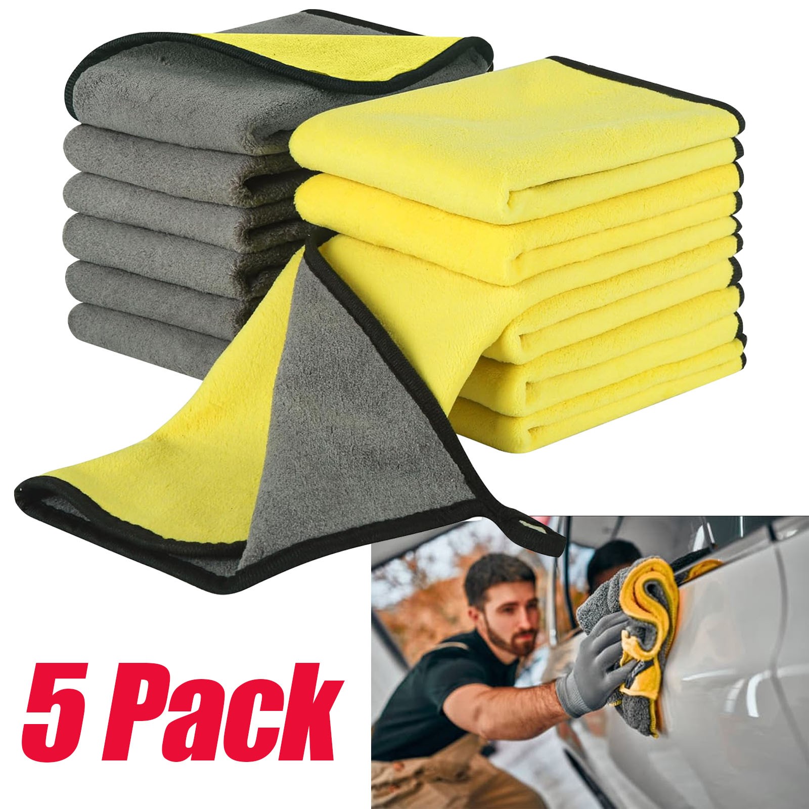 5 Pack Yellow Microfiber Cleaning Cloth No-Scratch Rag Polishing Detailing Towel gallery