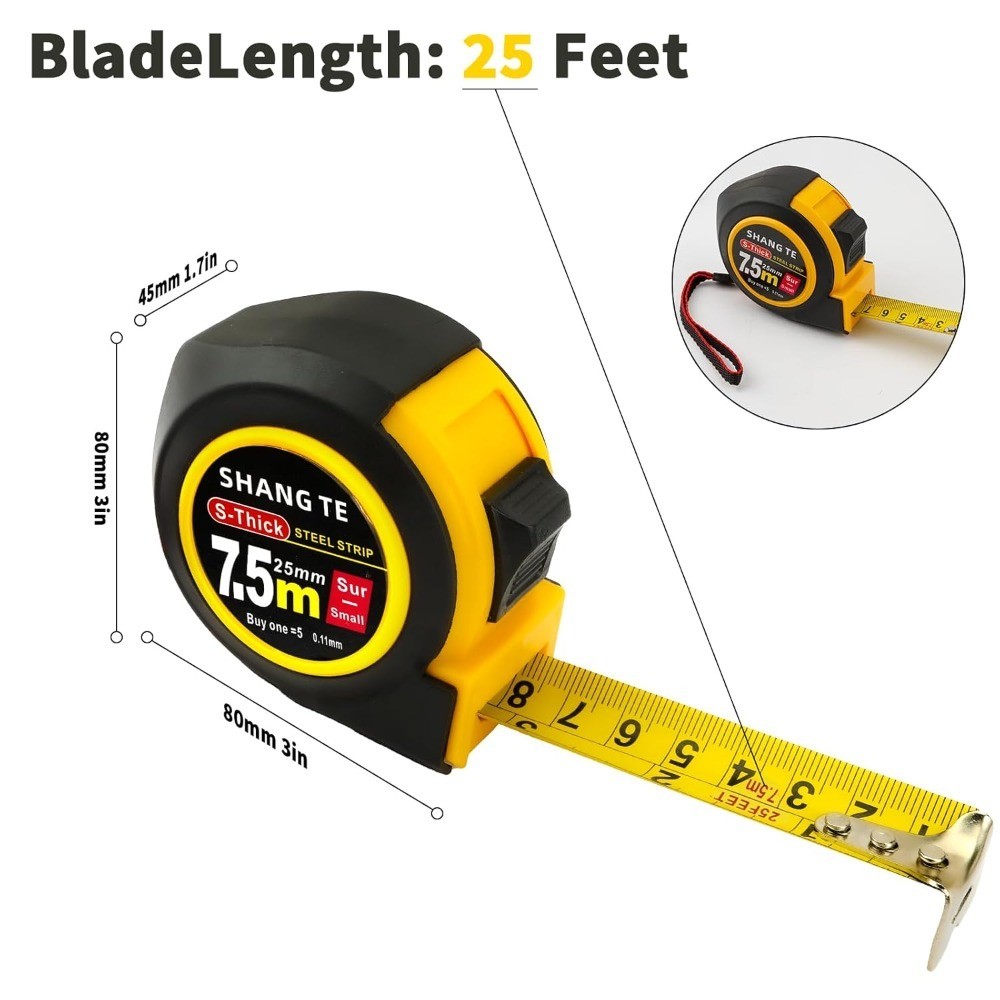 25 ft Self-Locking Steel Tape Measure Retractable, Dual Imperial and Metric Auto gallery