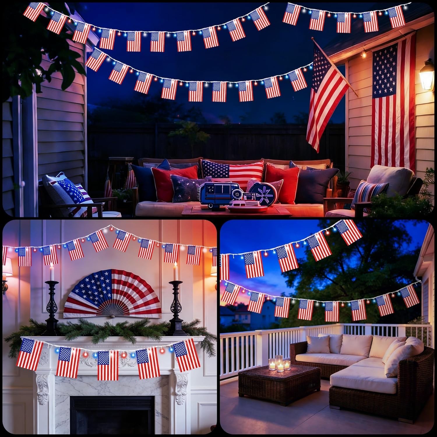Patriotic LED String Lights with American Flags 12 Flags 8 Modes Waterproof gallery