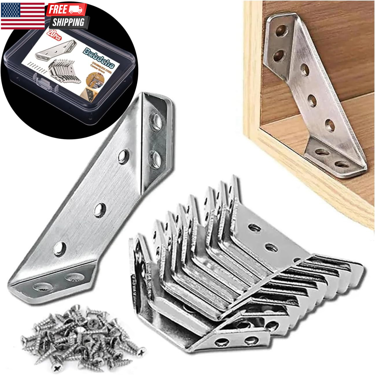 Furniture Corner Connector - 20PCS Universal Stainless Steel L Brackets for Wood gallery